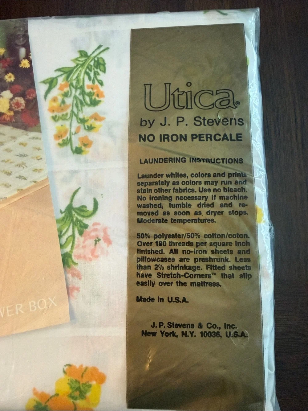 Utica No Iron Percale Floral Full Flat Sheet - White with Multi-Color Flowers